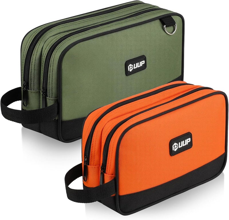 UUP 12 10" Small Tool Bag 2 Pack, Zipper Tool Pouch 2 Compartments, Utility ToolBag with Carrying Handle, Toolbox Organization, Screwdriver Storage Tool Box, Mechanic Men Dad Gifts, Orange/Green - Image 1